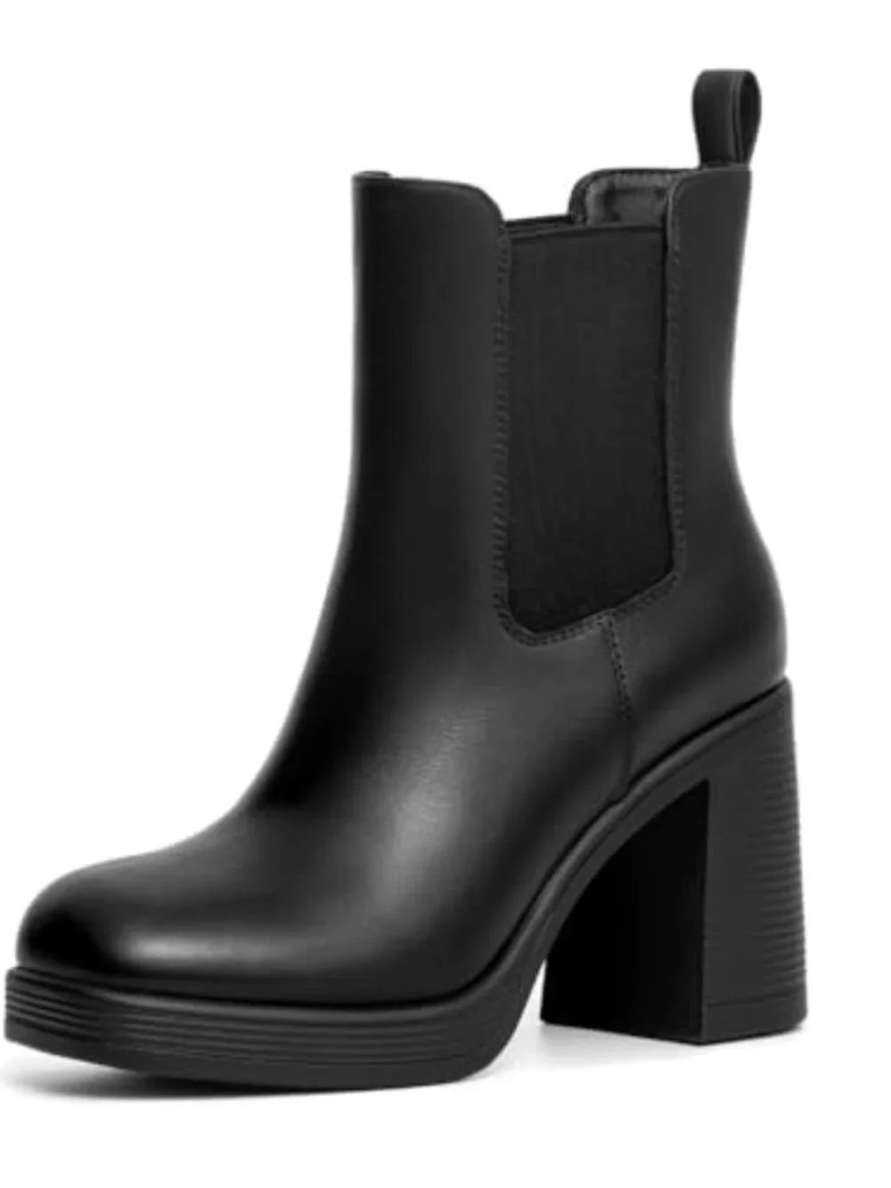 Women's Chelsea Platform Boots Chunky Heel Square Toe Slip On Elastic Ankle